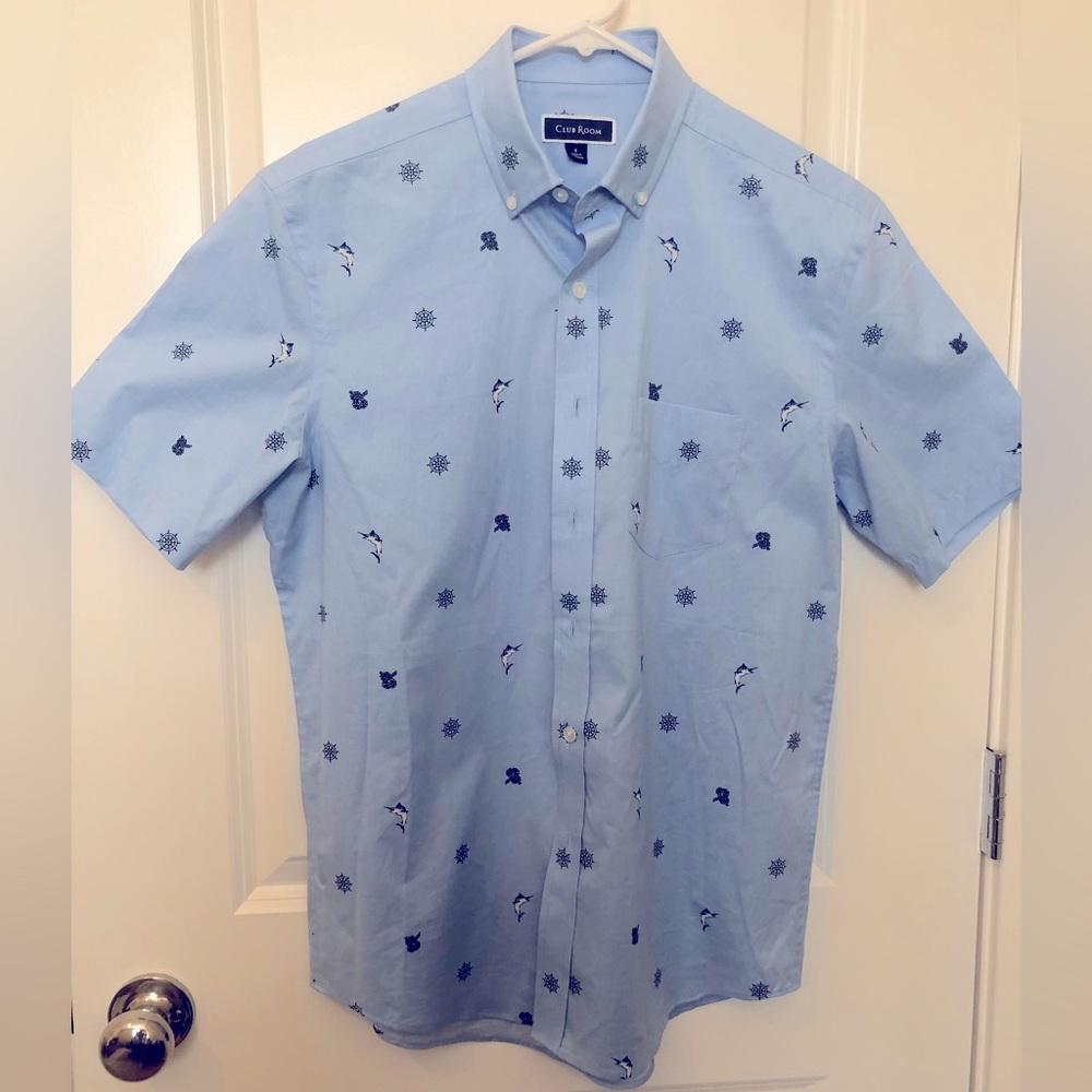 NWT Men’s Club Room Marlin Appliqué Light Blue Shirt Size Small